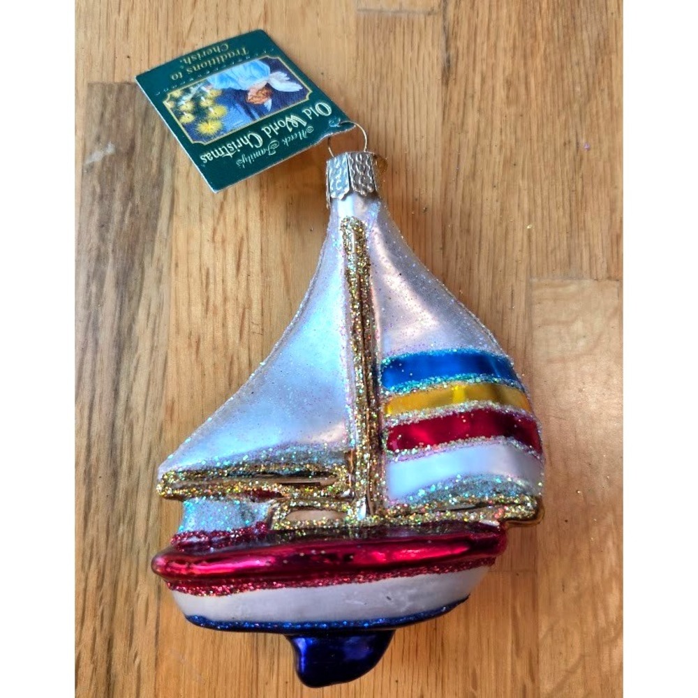 NWT Old World Christmas SAILBOAT Blown Glass Ornament NOS 2007 Beach Holiday Gif